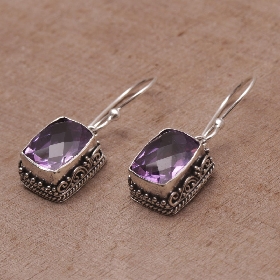 Amethyst and Sterling Silver Dangle Earrings from Bali - Temple Gleam