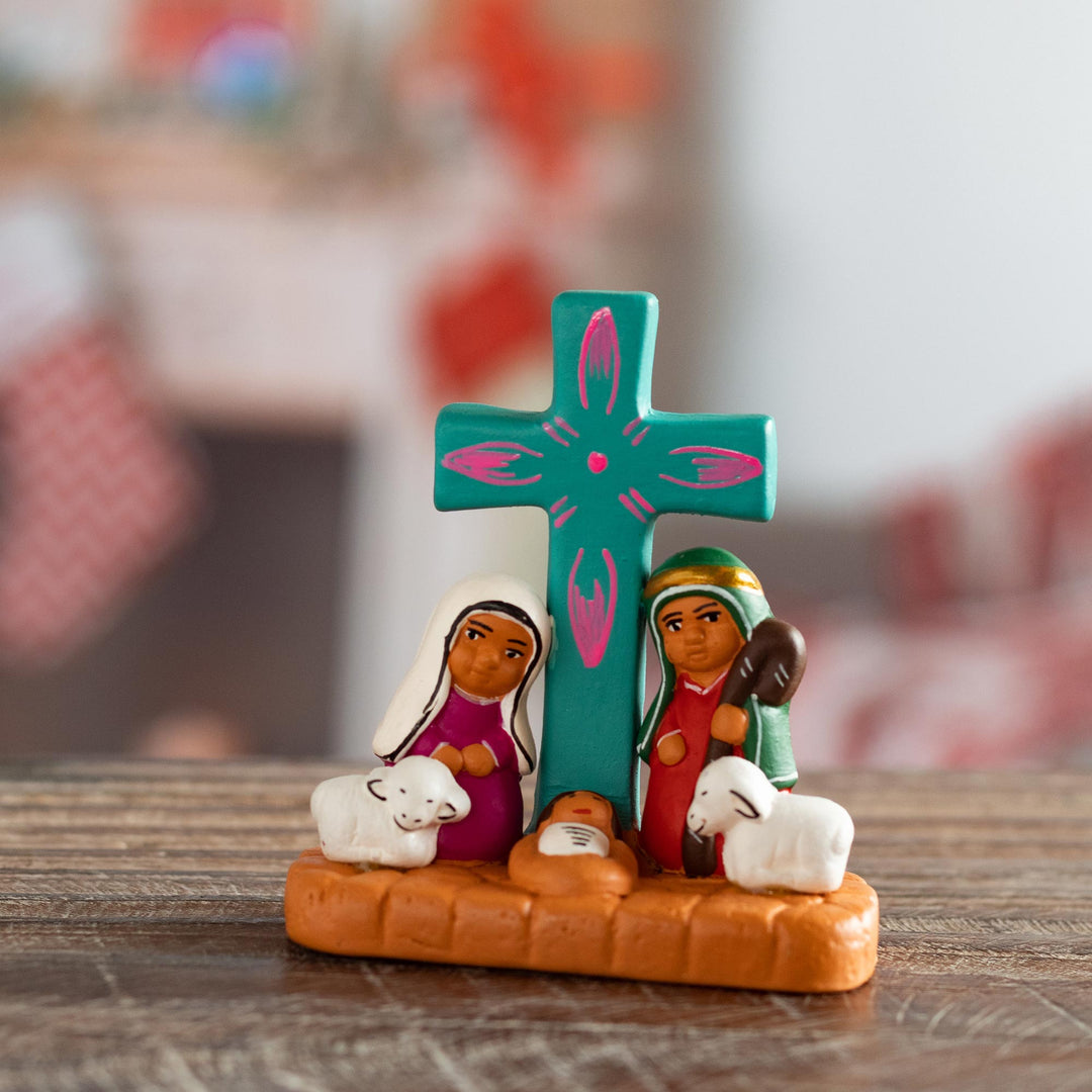 Hand-Painted Nativity Scene Decorative Accent from Peru - Nativity of Happiness