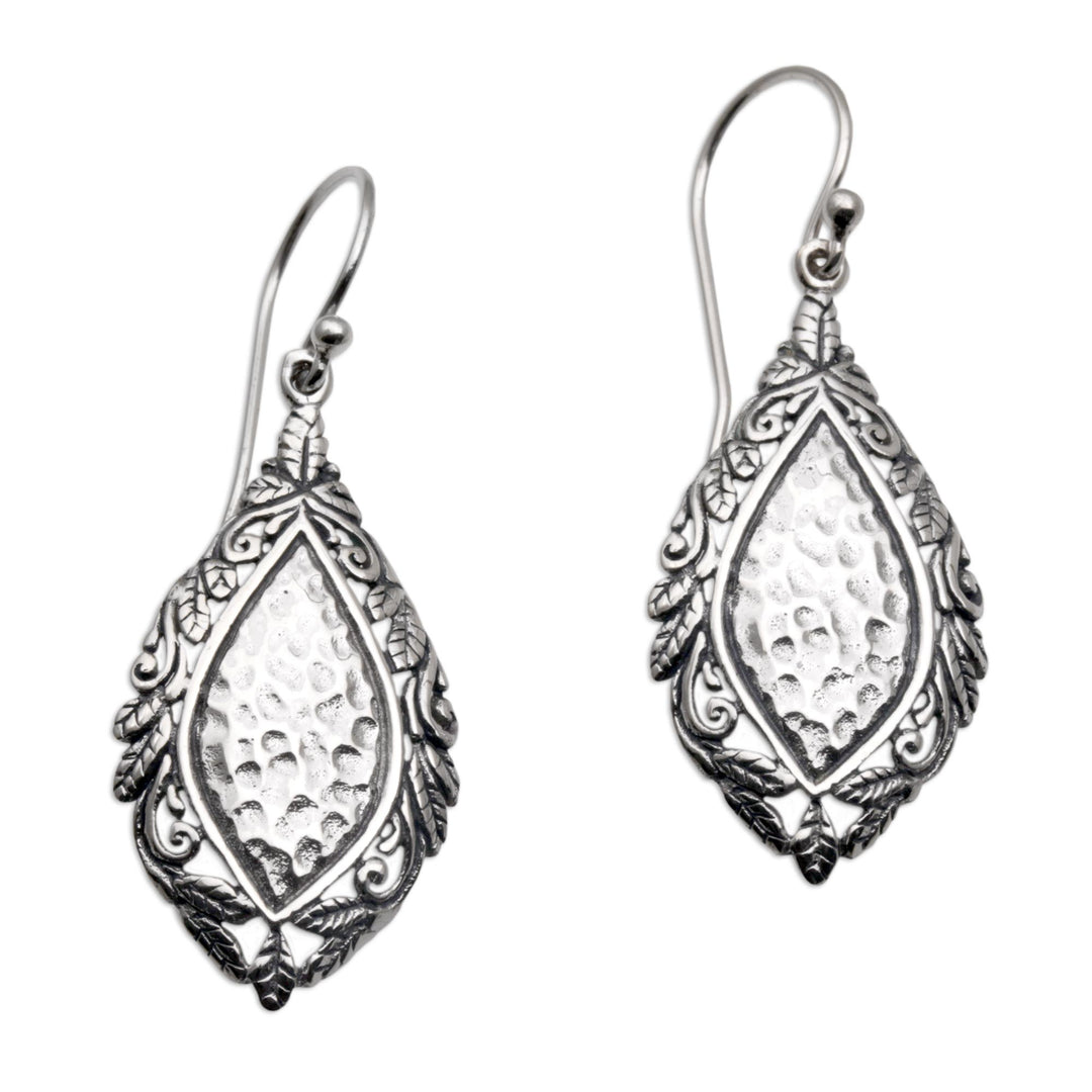 Sterling Silver Shimmering Dangle Earrings from Bali - Leafy Mirrors