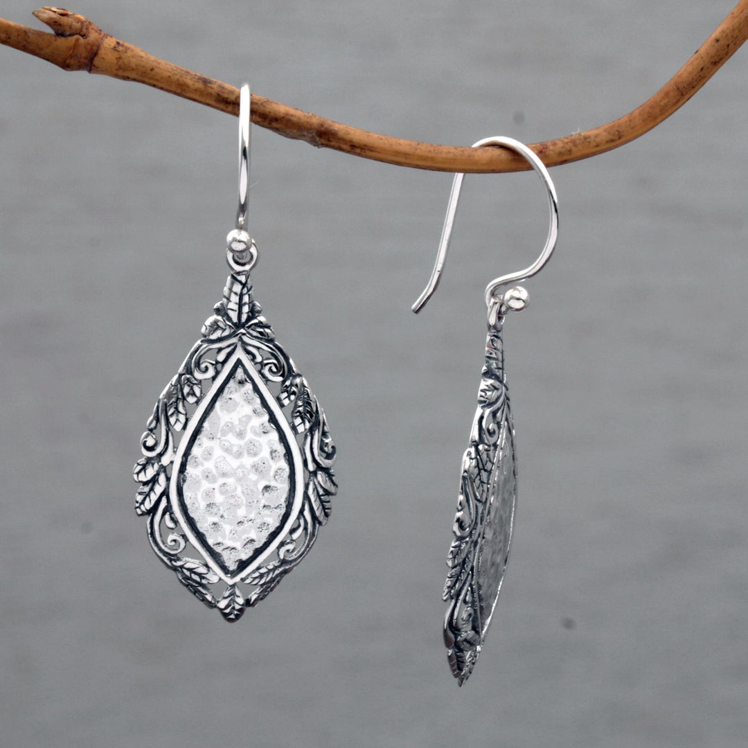 Sterling Silver Shimmering Dangle Earrings from Bali - Leafy Mirrors