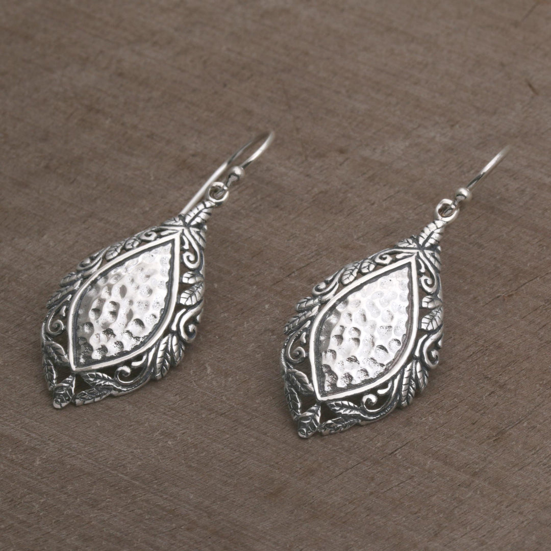 Sterling Silver Shimmering Dangle Earrings from Bali - Leafy Mirrors