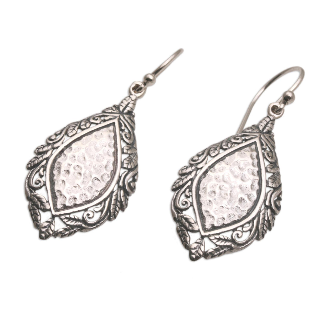 Sterling Silver Shimmering Dangle Earrings from Bali - Leafy Mirrors
