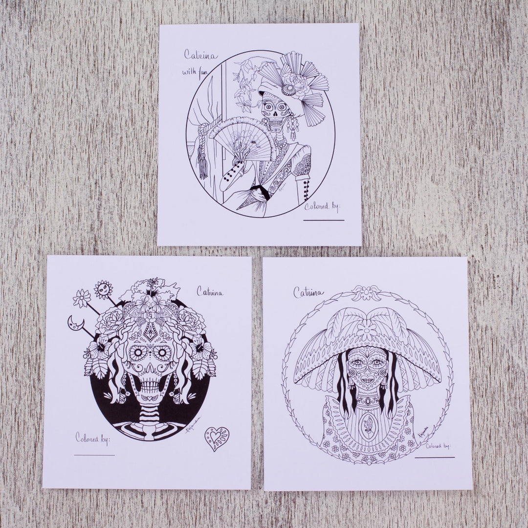 Day of the Dead Adult Coloring Cards from Mexico (Set of 10) - Catrinas of Mexico