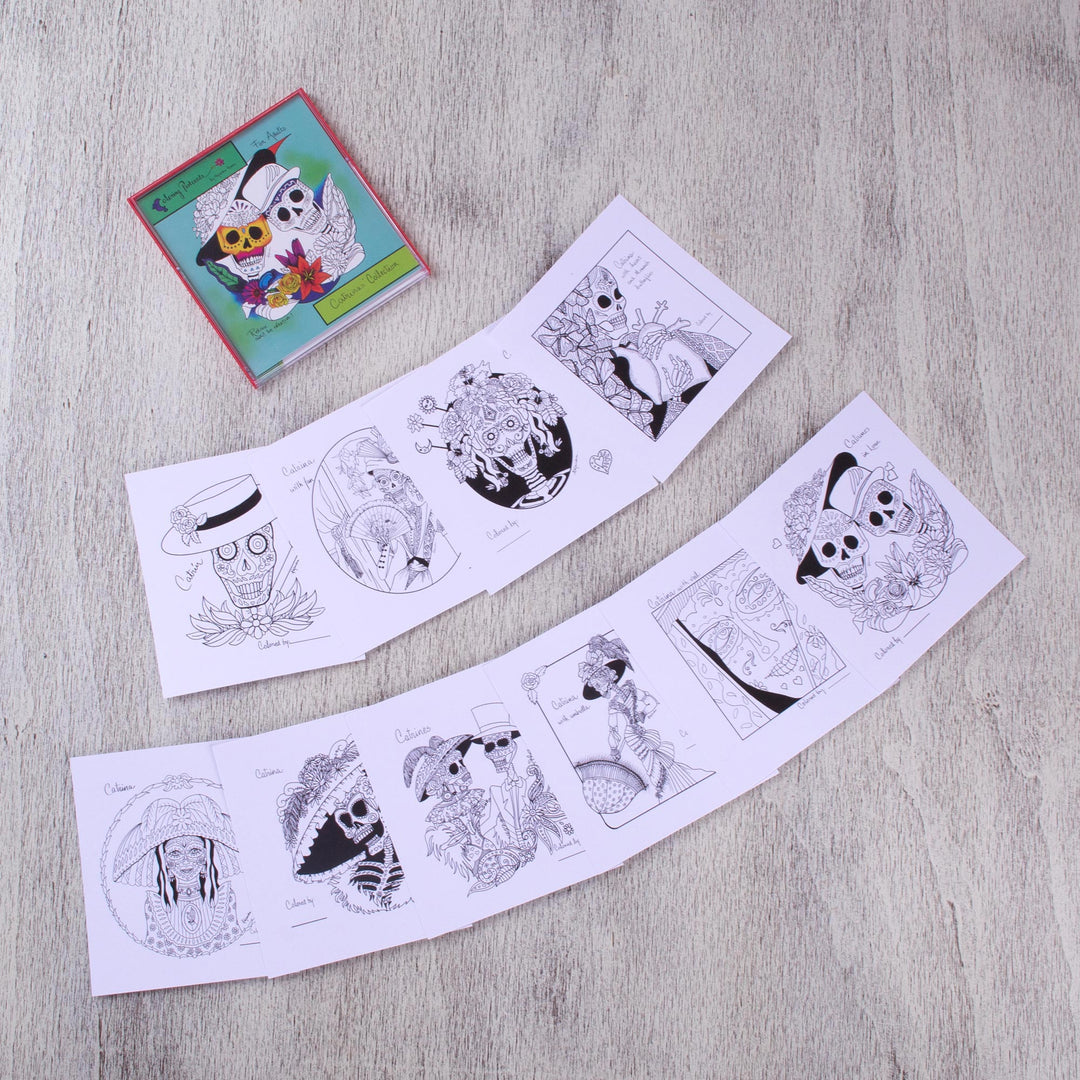 Day of the Dead Adult Coloring Cards from Mexico (Set of 10) - Catrinas of Mexico