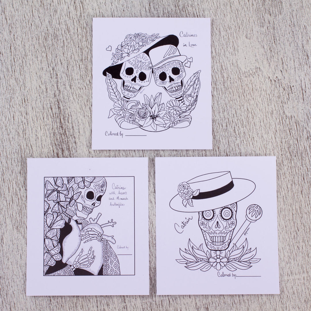 Day of the Dead Adult Coloring Cards from Mexico (Set of 10) - Catrinas of Mexico
