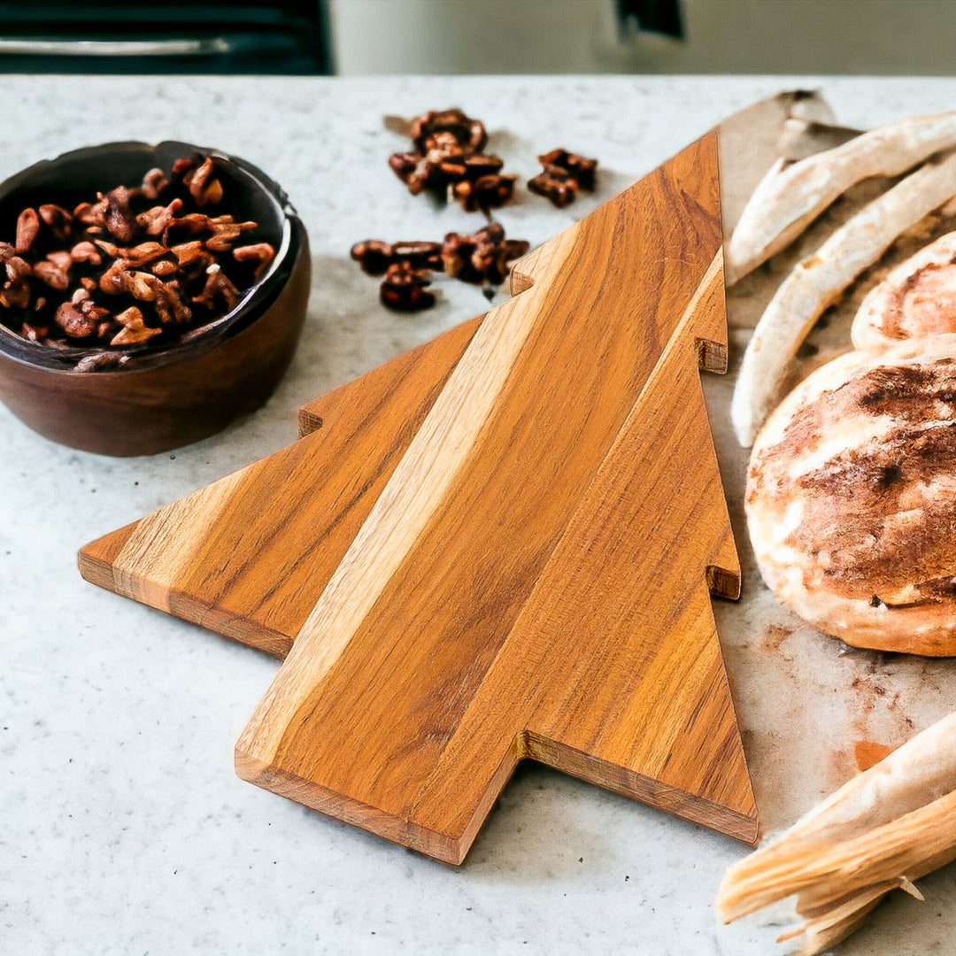 Teak Wood Tree-Shaped Charcuterie Board from Guatemala - Festive Delights