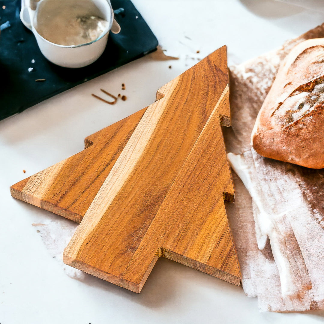 Teak Wood Tree-Shaped Charcuterie Board from Guatemala - Festive Delights