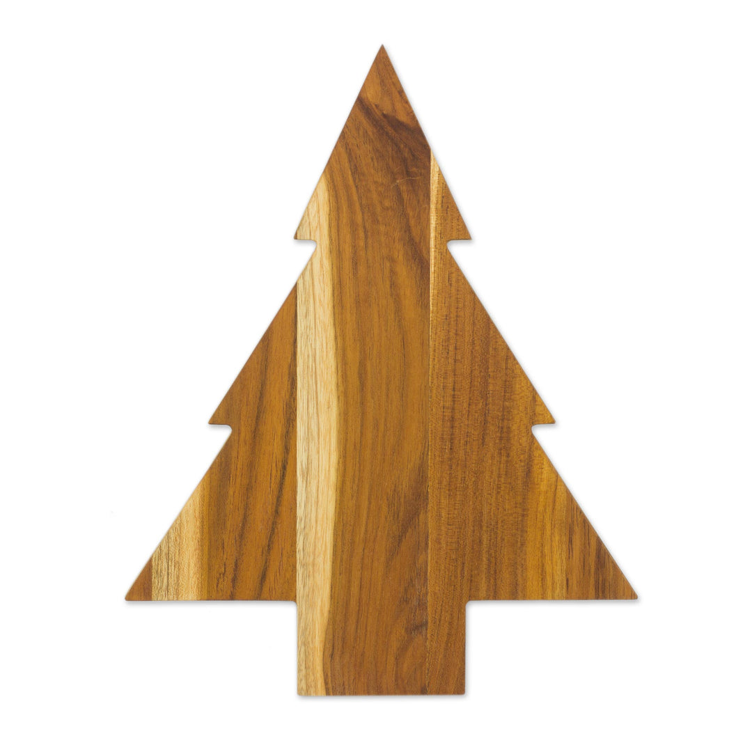 Teak Wood Tree-Shaped Charcuterie Board from Guatemala - Festive Delights