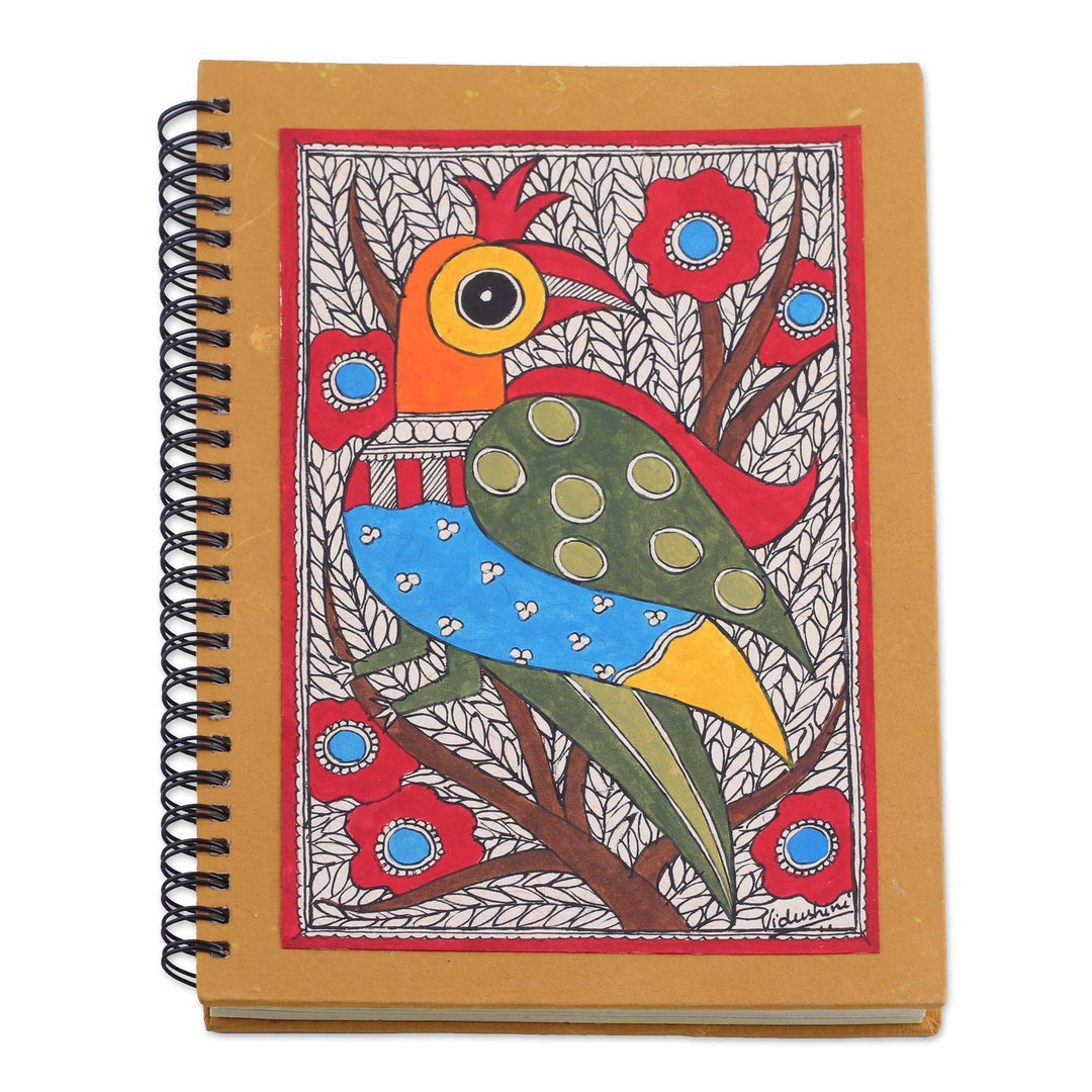 Madhubani Style Blank Handmade Paper Journal - Peacock Majesty