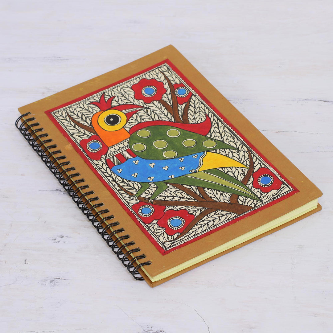 Madhubani Style Blank Handmade Paper Journal - Peacock Majesty