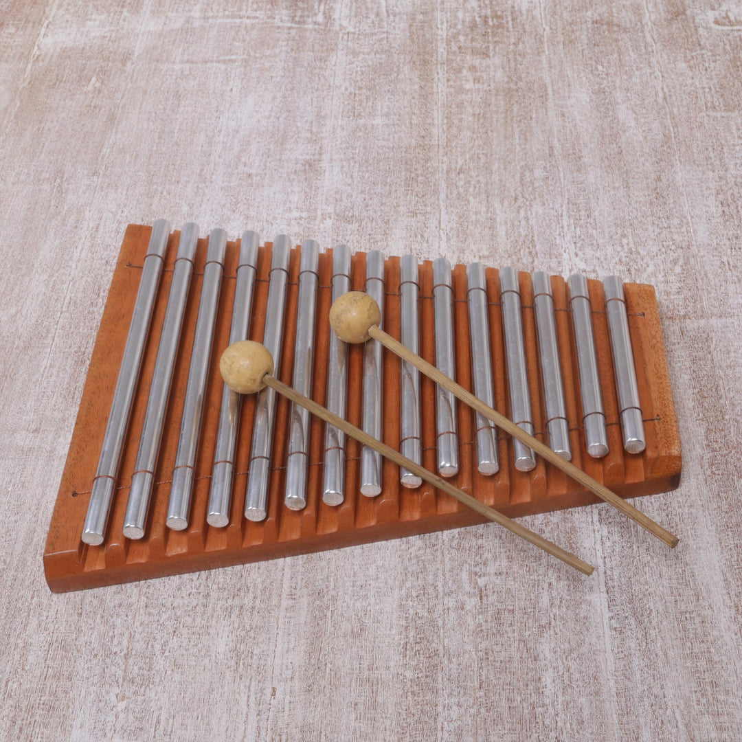 Balinese Handmade Teak Wood and Stainless Steel Xylophone - Chiming Joy