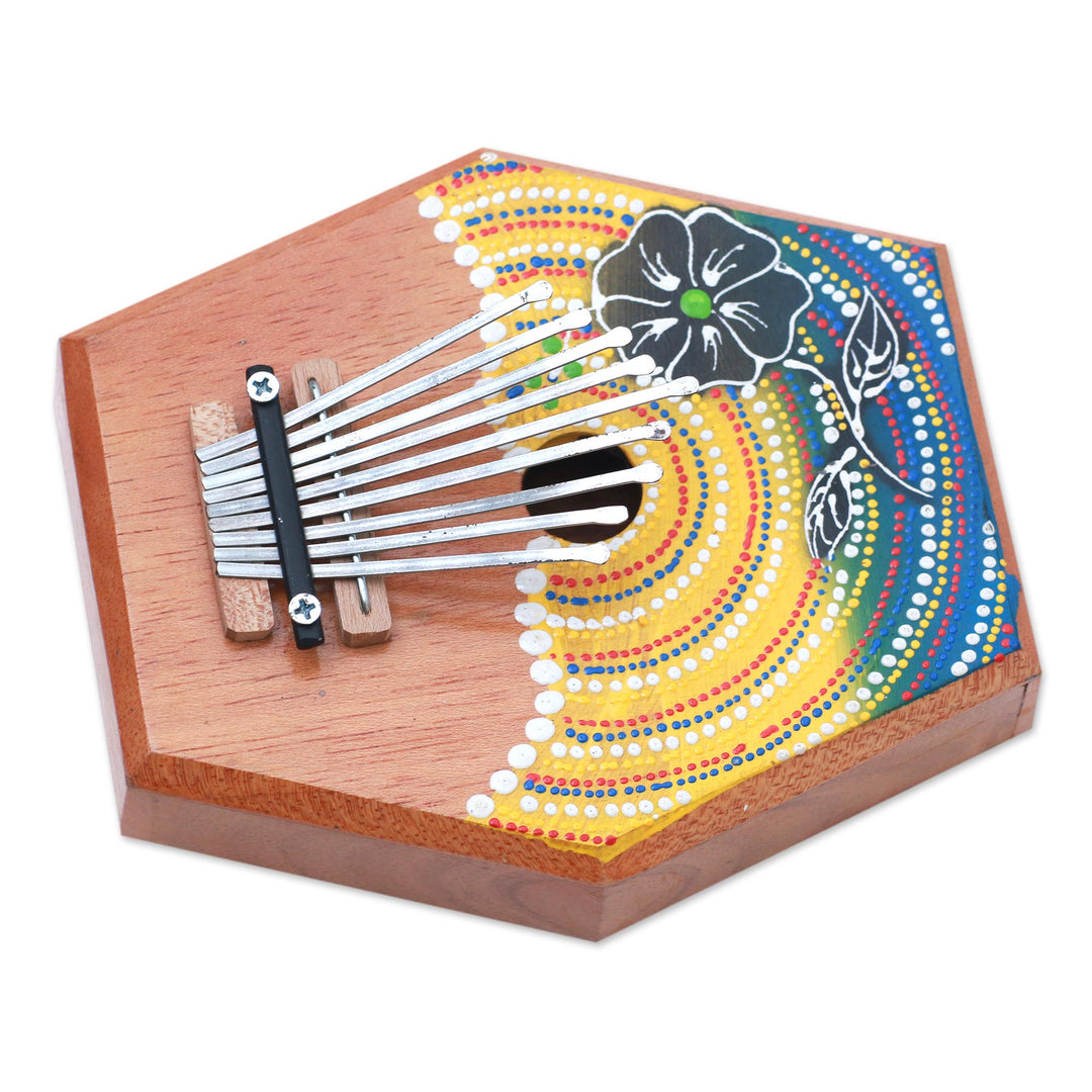 Handcrafted Floral Teak Wood Kalimba Thumb Piano from Bali - Hibiscus Melody