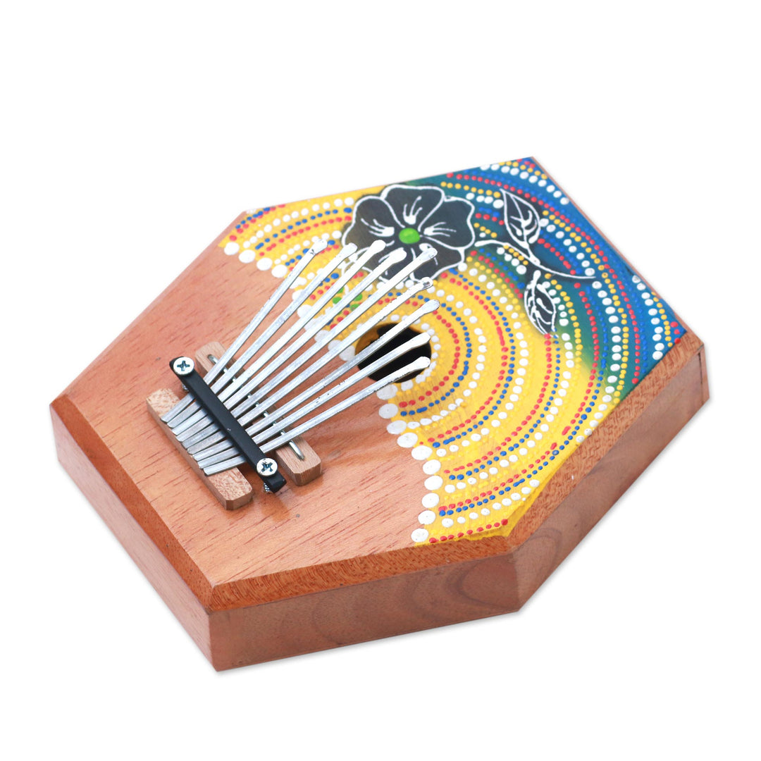 Handcrafted Floral Teak Wood Kalimba Thumb Piano from Bali - Hibiscus Melody