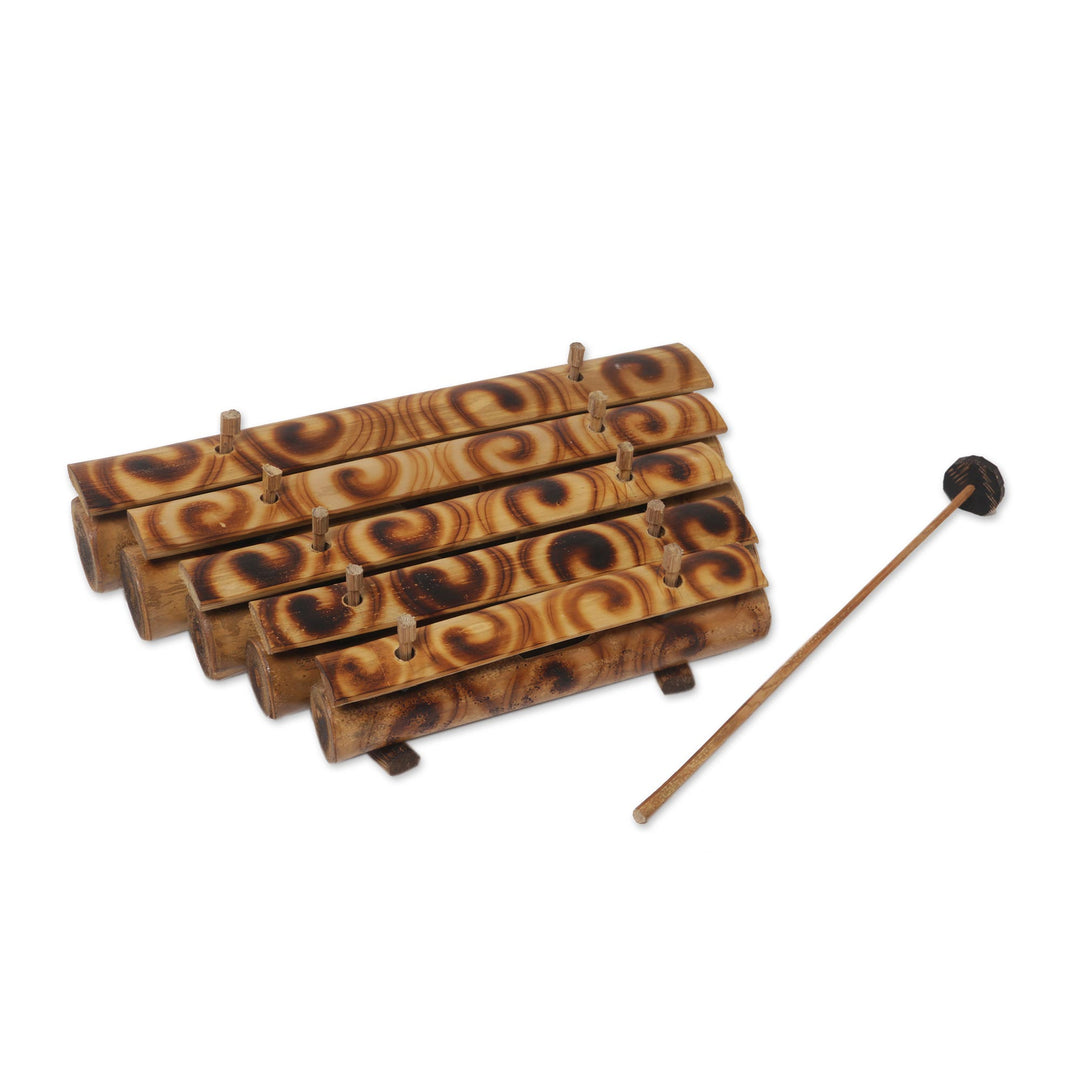Swirl Motif Bamboo Xylophone with Mallet from Bali - Swirling Melody