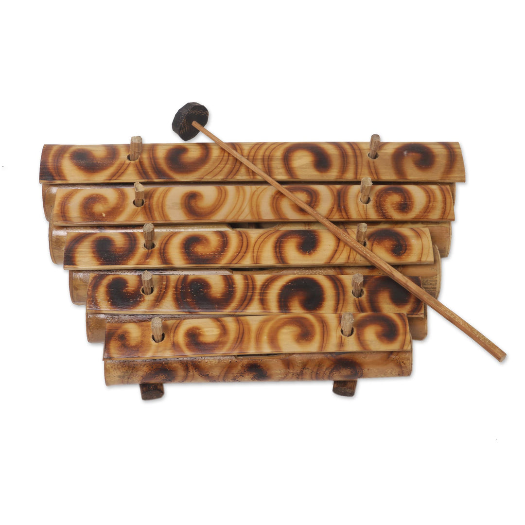 Swirl Motif Bamboo Xylophone with Mallet from Bali - Swirling Melody