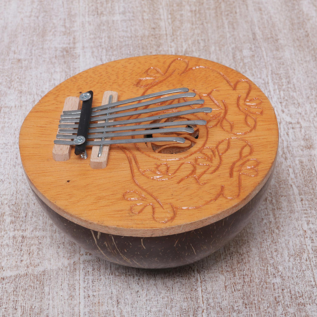 Handcrafted Coconut Shell Kalimba Thumb Piano from Bali - Gecko Melody