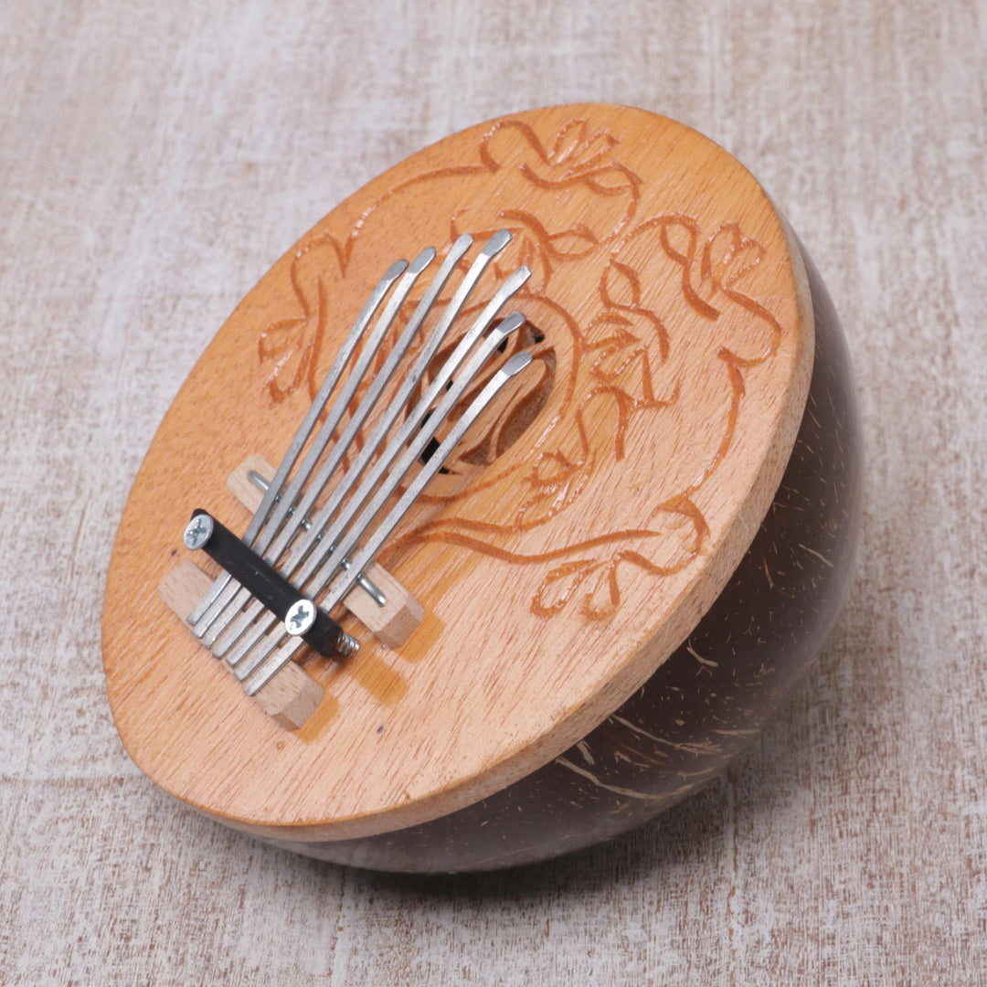 Handcrafted Coconut Shell Kalimba Thumb Piano from Bali - Gecko Melody