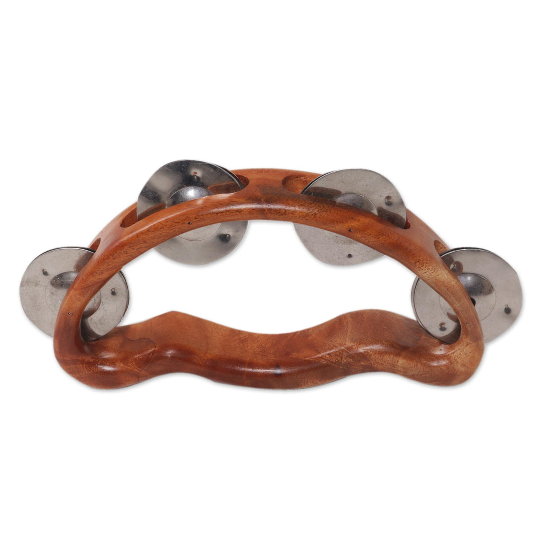 Artisan Handcrafted Teak Wood Tambourine from Bali - Rhythmic Vibes