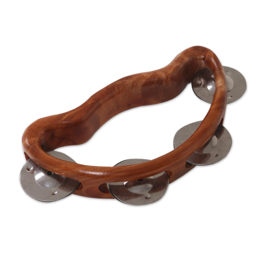 Artisan Handcrafted Teak Wood Tambourine from Bali - Rhythmic Vibes