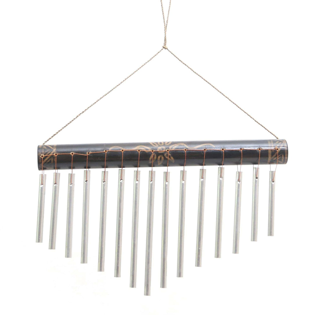 Bamboo and Aluminum Floral Wind Chimes from Bali - Melodic Blossom
