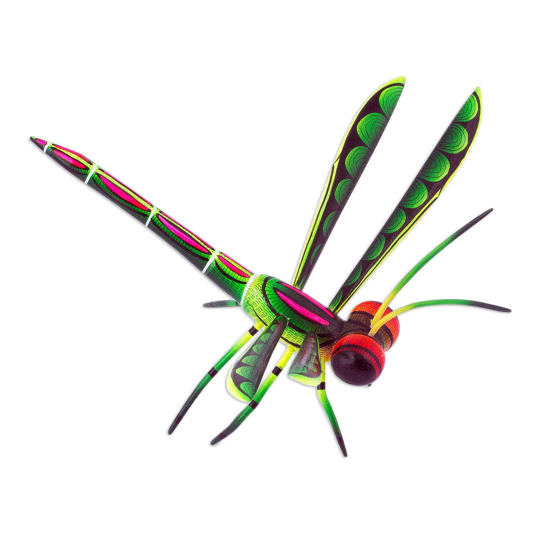 Handcrafted Green Copal Wood Dragonfly Sculpture.from Mexico - Sweet Freedom in Green