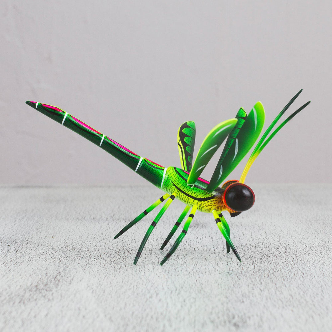 Handcrafted Green Copal Wood Dragonfly Sculpture.from Mexico - Sweet Freedom in Green