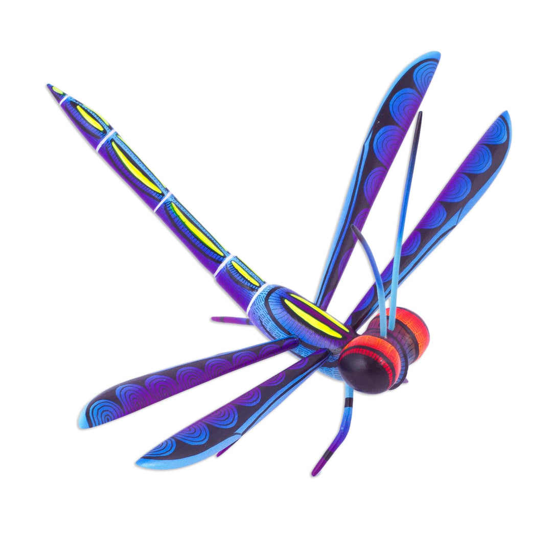 Handcrafted Blue Copal Wood Dragonfly Sculpture from Mexico - Sweet Freedom in Blue
