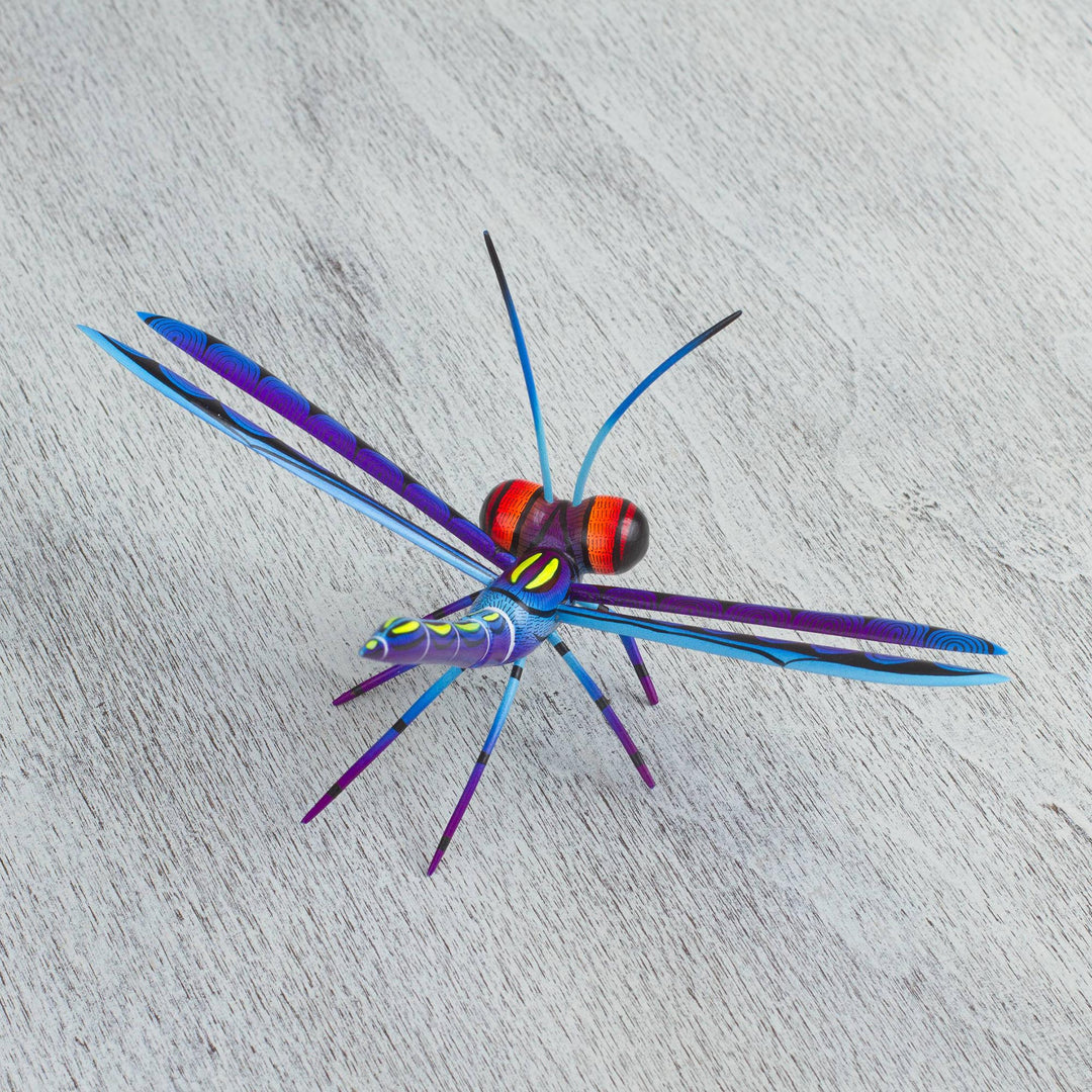 Handcrafted Blue Copal Wood Dragonfly Sculpture from Mexico - Sweet Freedom in Blue