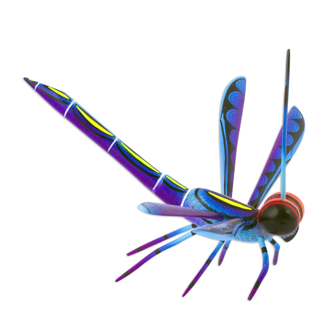Handcrafted Blue Copal Wood Dragonfly Sculpture from Mexico - Sweet Freedom in Blue