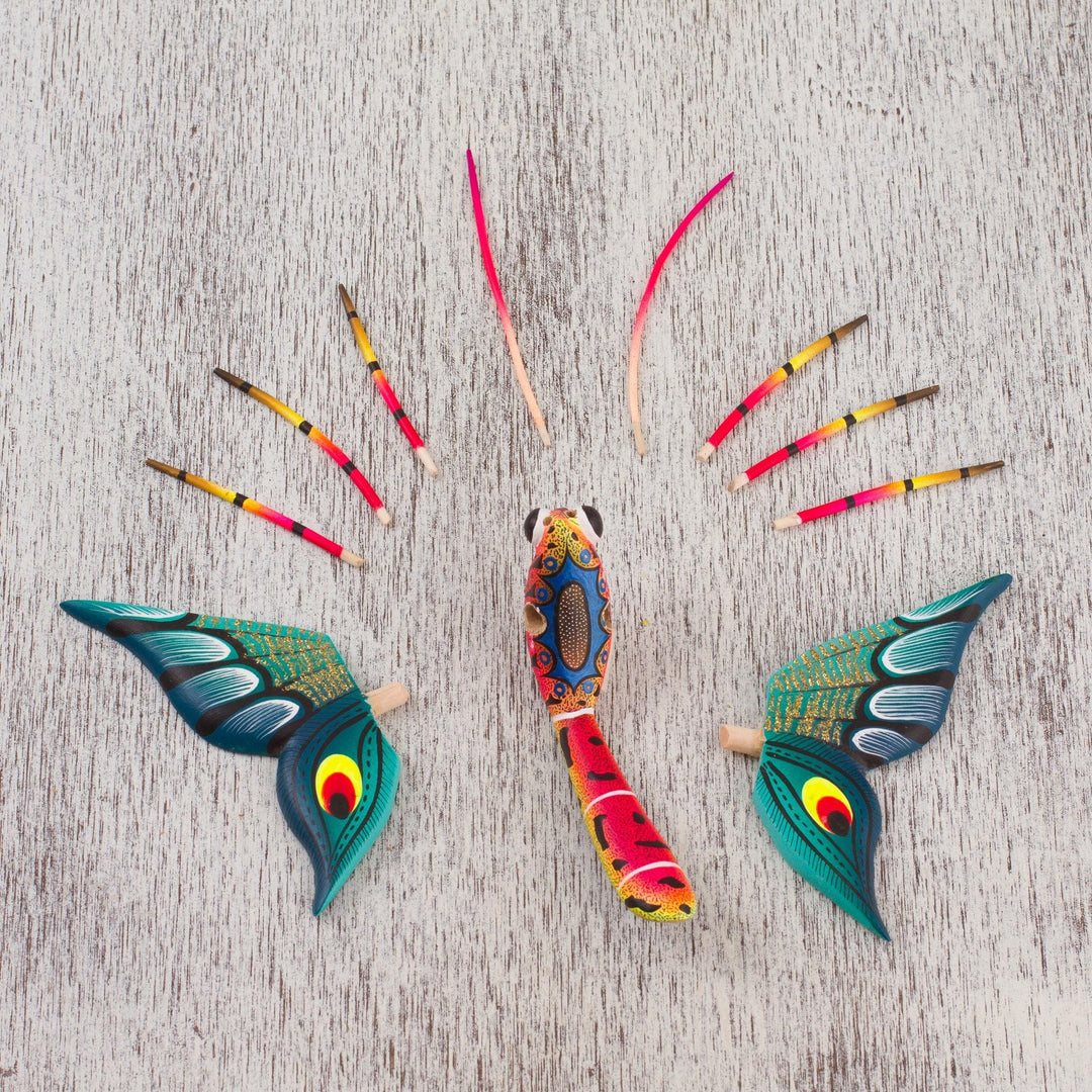Hand-Painted Wood Alebrije Butterfly Sculpture from Mexico - Holy Butterfly