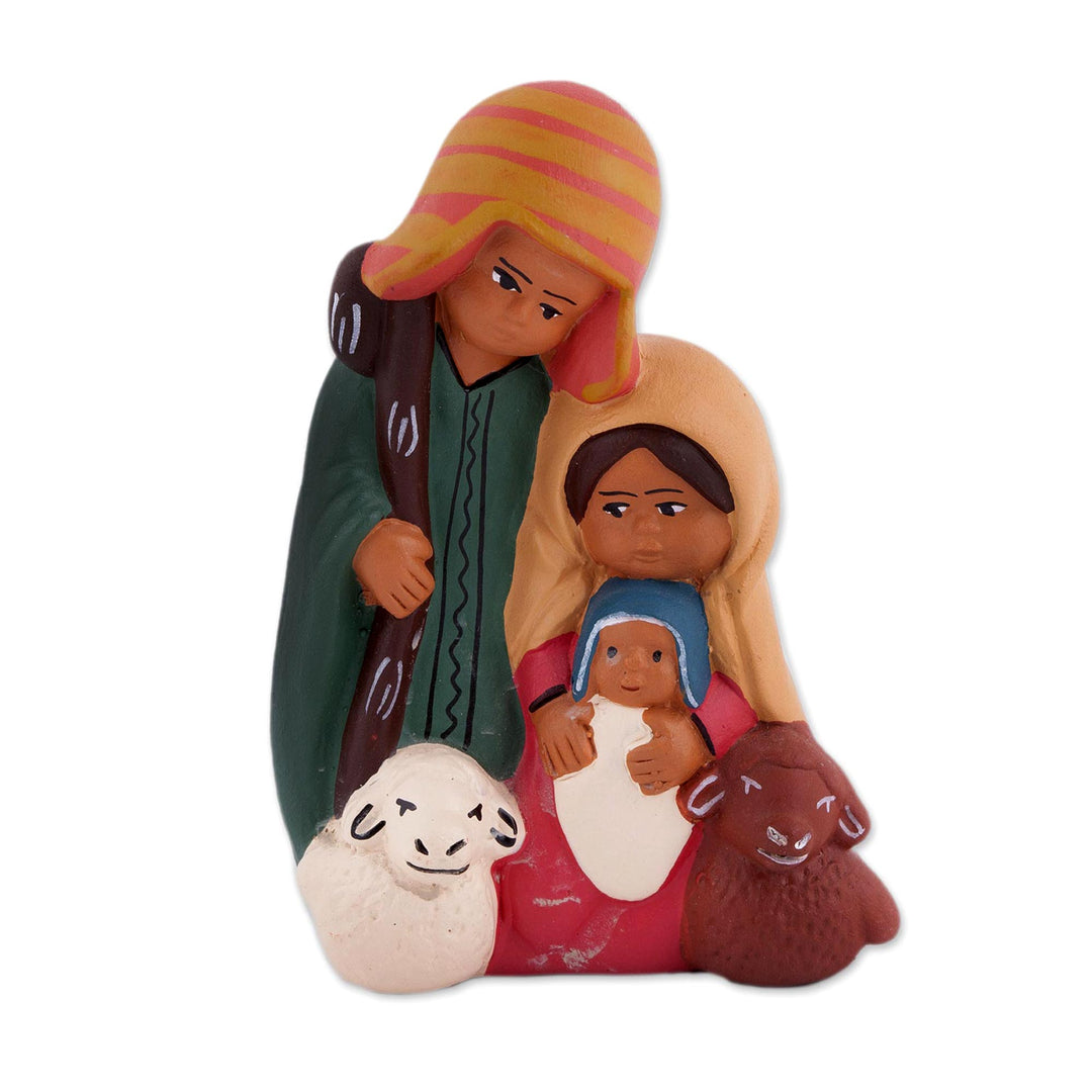 Hand-Painted Ceramic Andean Nativity Sculpture from Peru - Andean Christian Family