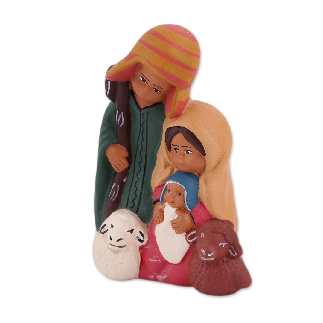 Hand-Painted Ceramic Andean Nativity Sculpture from Peru - Andean Christian Family