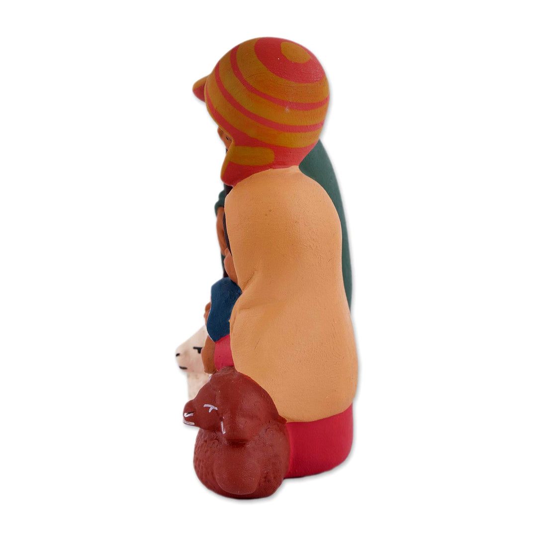 Hand-Painted Ceramic Andean Nativity Sculpture from Peru - Andean Christian Family