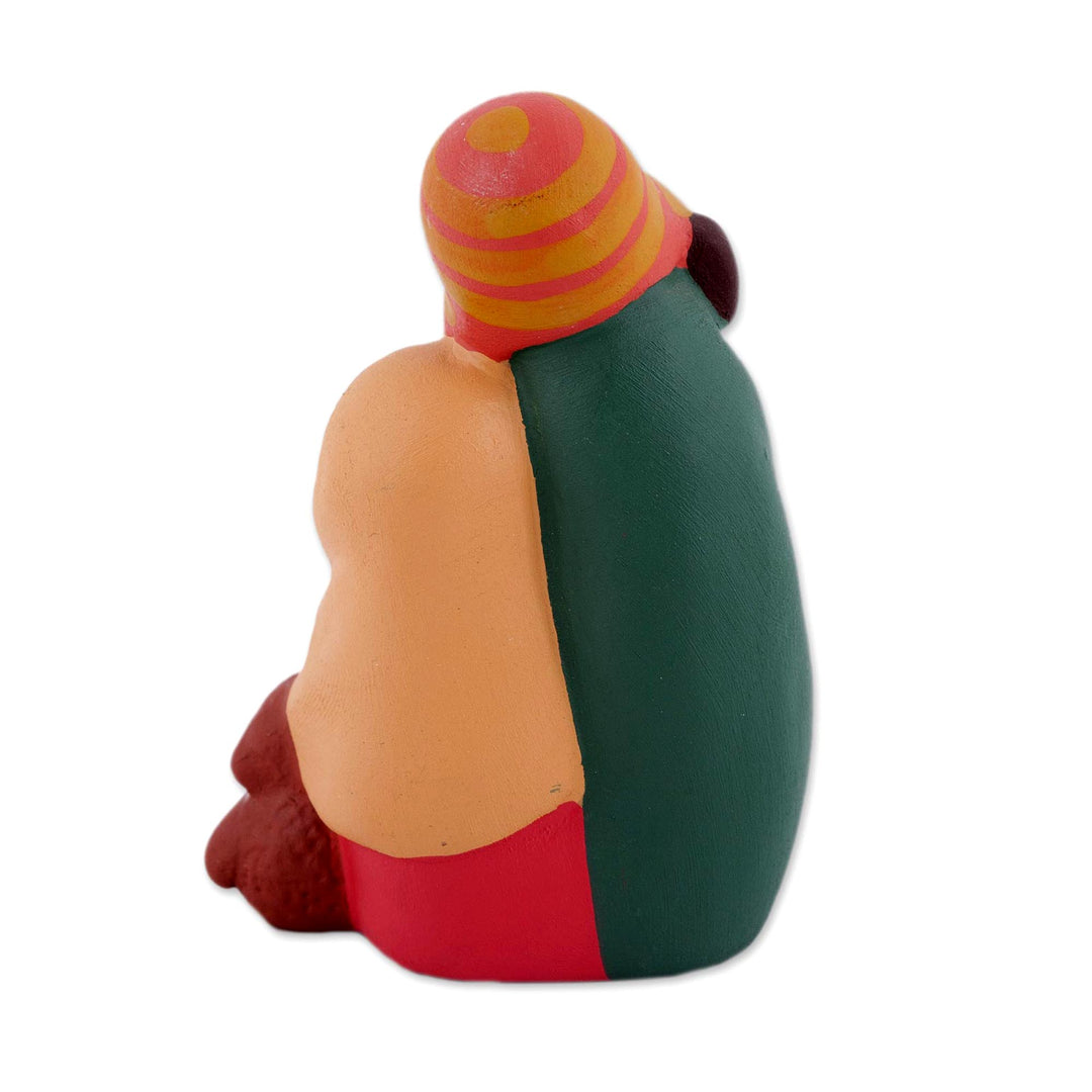 Hand-Painted Ceramic Andean Nativity Sculpture from Peru - Andean Christian Family