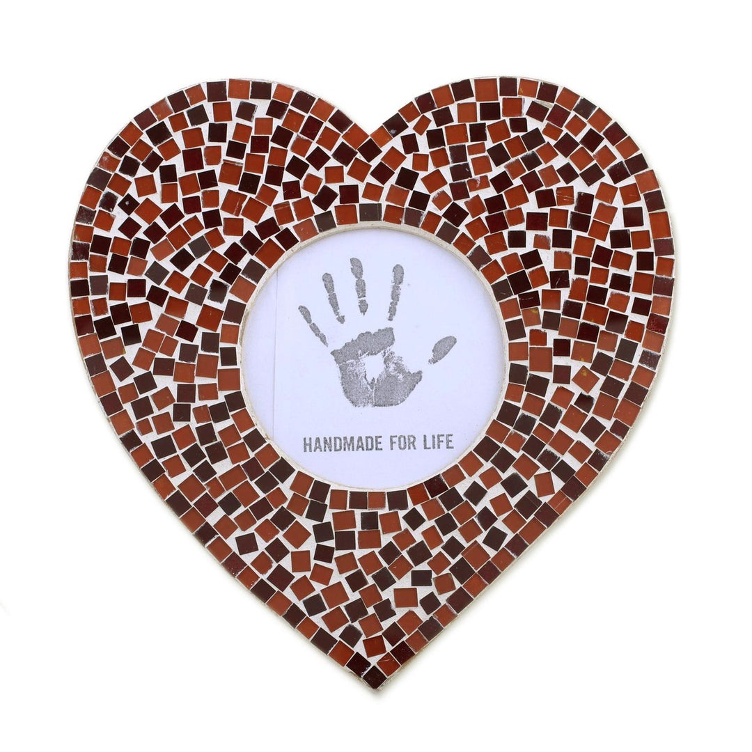 3 in. Glass Mosaic Heart Photo Frame in Red from India - Romantic Memories