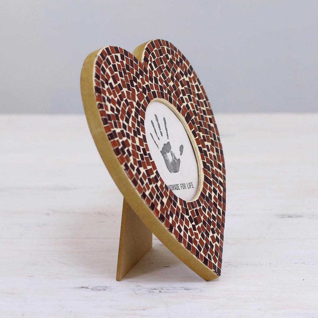 3 in. Glass Mosaic Heart Photo Frame in Red from India - Romantic Memories