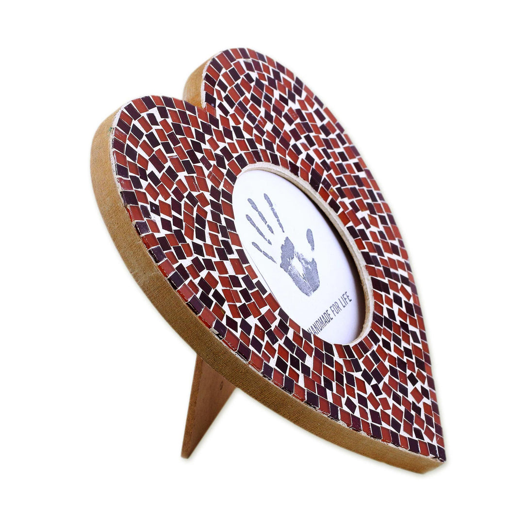 3 in. Glass Mosaic Heart Photo Frame in Red from India - Romantic Memories