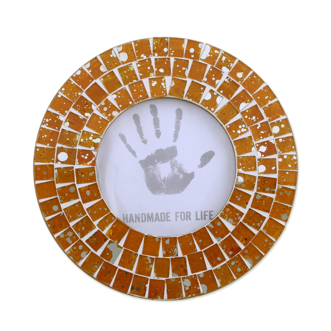 4 Inch Circular Orange Glass Mosaic Photo Frame from India - Bubbling Memories