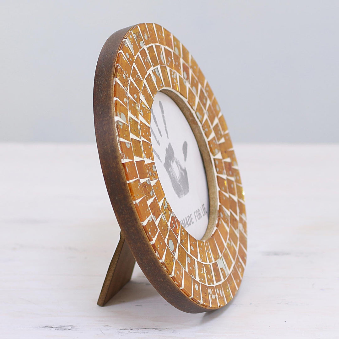 4 Inch Circular Orange Glass Mosaic Photo Frame from India - Bubbling Memories