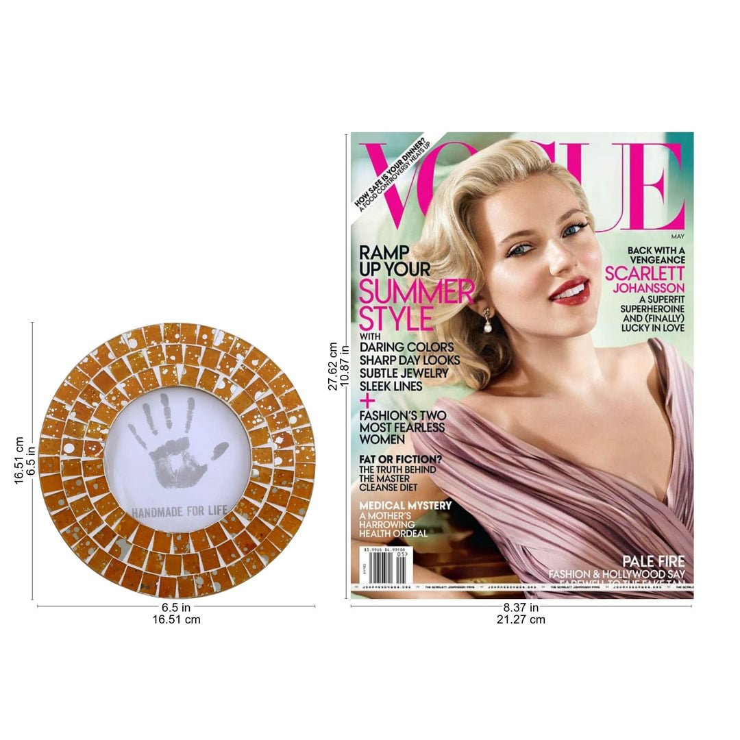 4 Inch Circular Orange Glass Mosaic Photo Frame from India - Bubbling Memories