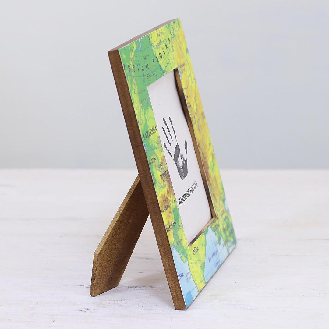 4x6 Rectangular Map-Themed Wood Photo Frame from India - Travel the World