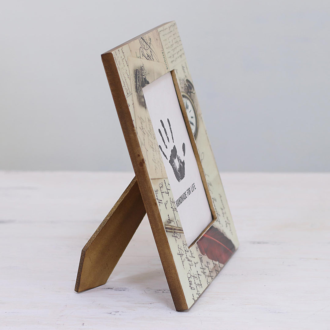 4x6 Rectangular Script-Themed Wood Photo Frame from India - Letters from Yesteryear