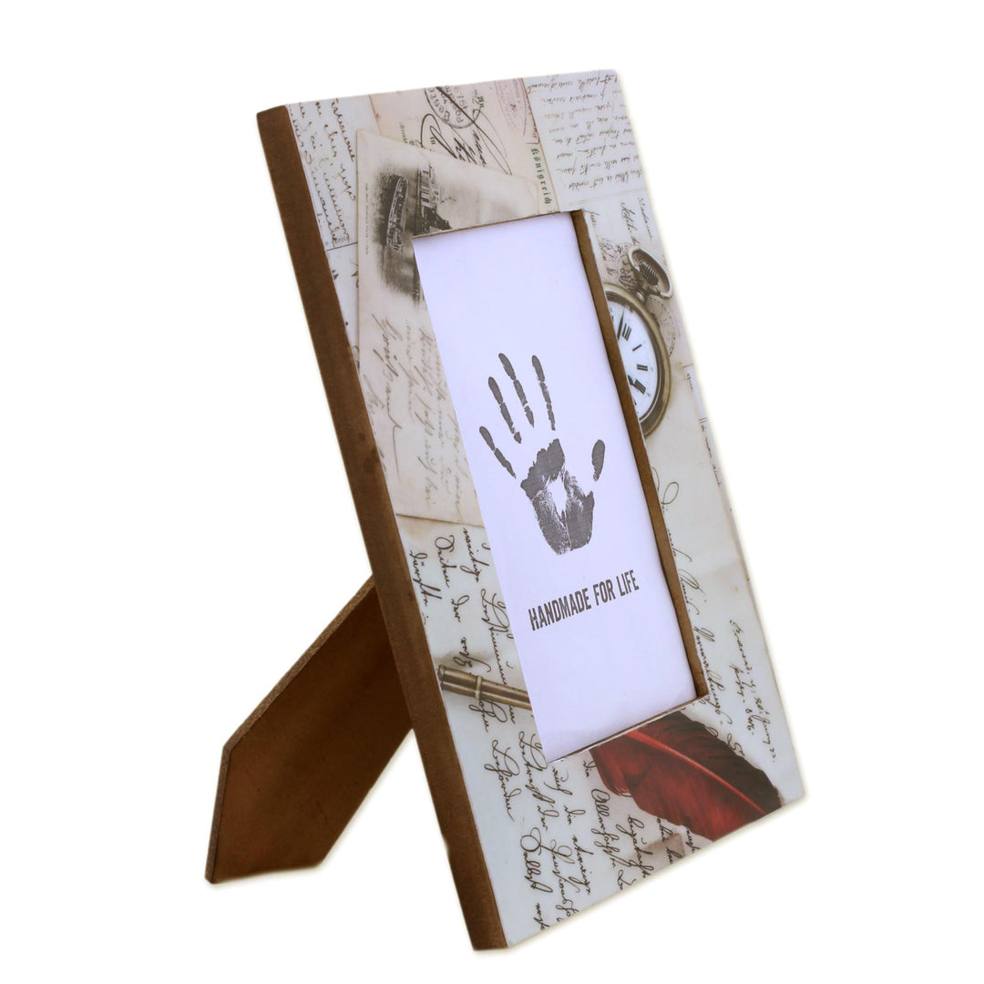 4x6 Rectangular Script-Themed Wood Photo Frame from India - Letters from Yesteryear