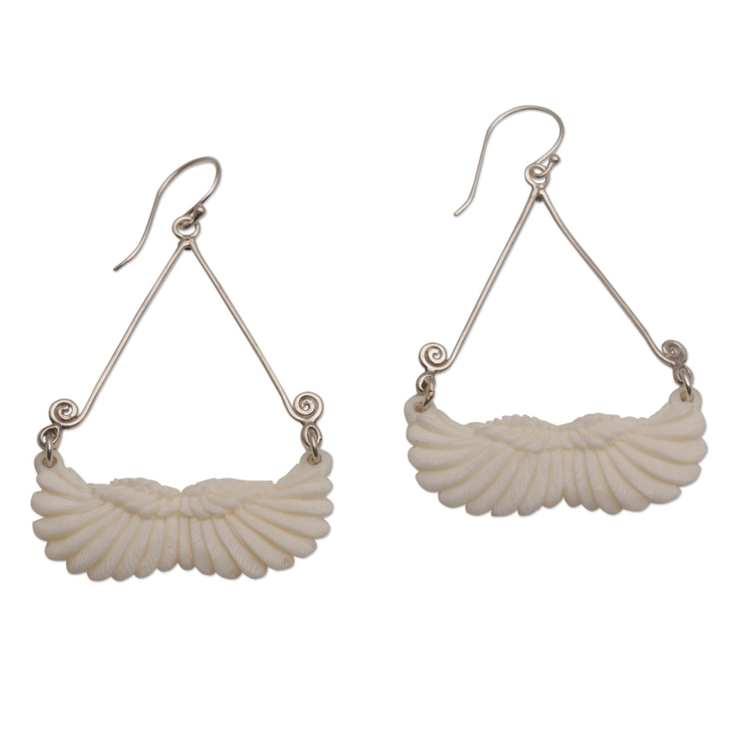 Bone and Sterling Silver Wing Dangle Earrings from Bali - Fly Home