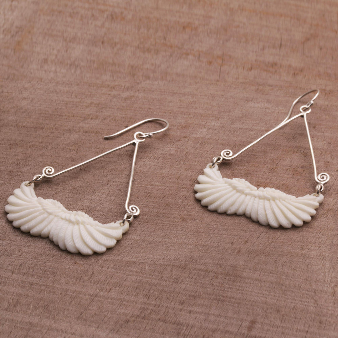 Bone and Sterling Silver Wing Dangle Earrings from Bali - Fly Home