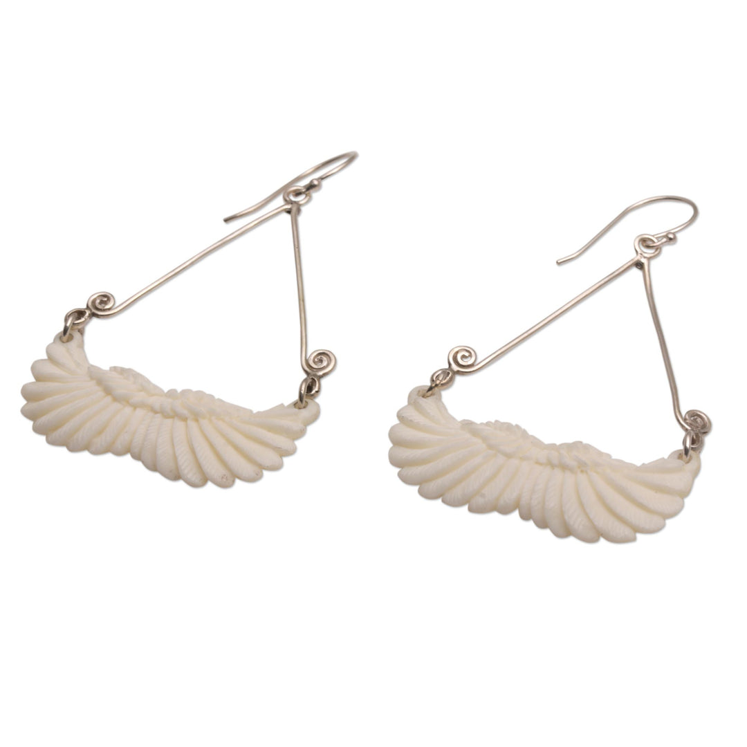 Bone and Sterling Silver Wing Dangle Earrings from Bali - Fly Home