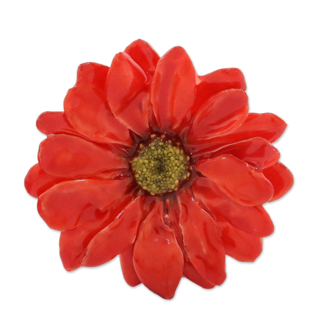 Natural Aster Flower Brooch in Cardinal Red from Thailand - Let It Bloom in Cardinal Red