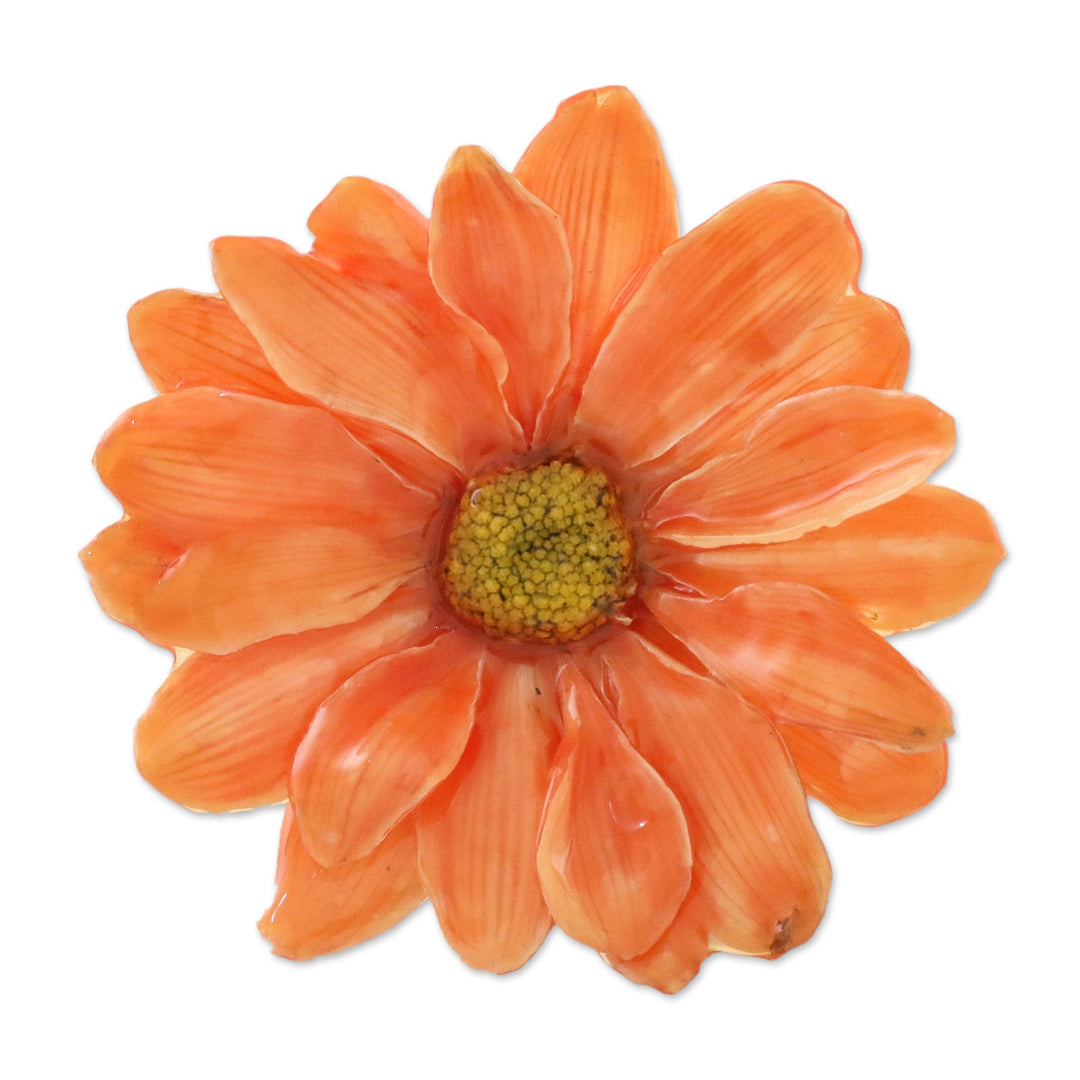 Natural Aster Flower Brooch in Tangerine from Thailand - Let It Bloom in Tangerine
