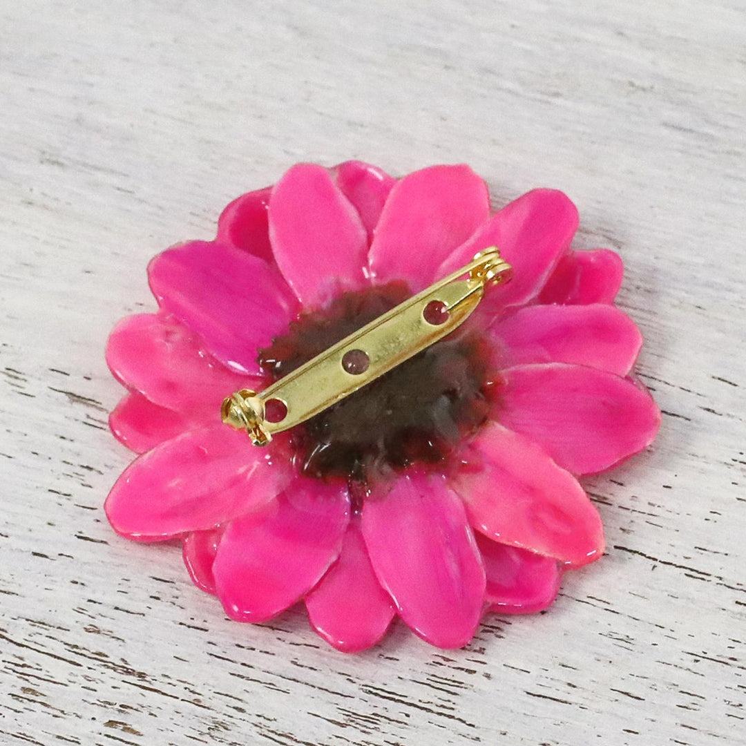 Natural Aster Flower Brooch in Fuchsia from Thailand - Let It Bloom in Fuchsia