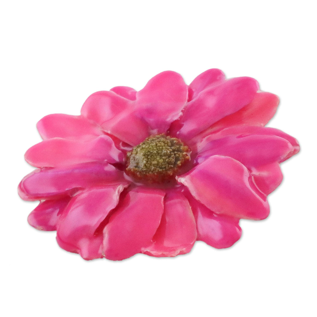 Natural Aster Flower Brooch in Fuchsia from Thailand - Let It Bloom in Fuchsia